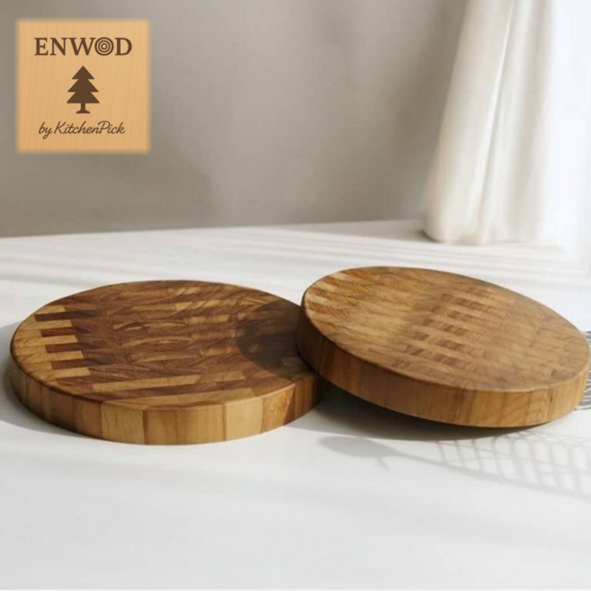 엔우드(ENWOD)엔드그레인 원형 플레이팅 도마 320mm 350mm 고급 프리미엄 주방 도마 선물용 도마, 1개, 천연우드색