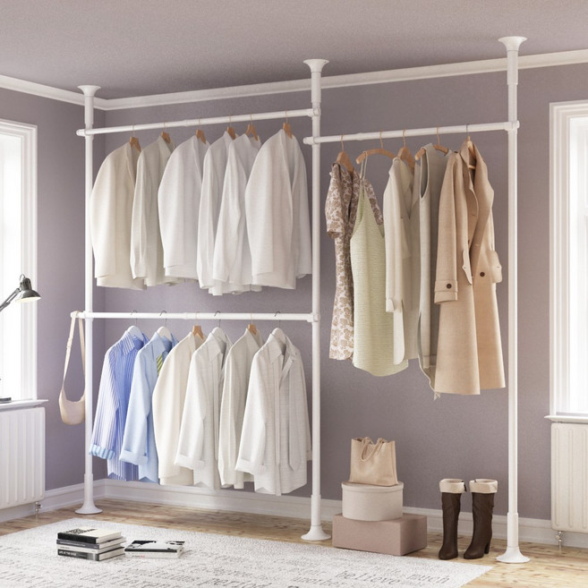 리우리빙 튼튼한행거 3단 38mm 올화이트 M 시스템행거 드레스룸 옷걸이행거, 없음
