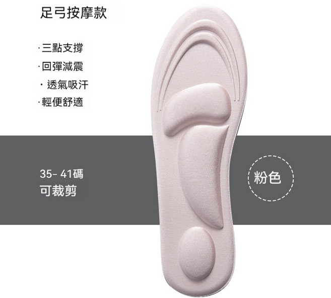4D立體足弓鞋墊 三點支撐高彈減震 透氣吸汗舒適可裁剪 適用35-45碼