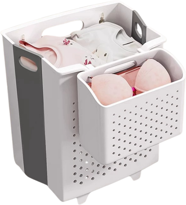 다이나토리 무타공 벽부착 접이식 빨래 바구니, 아이보리