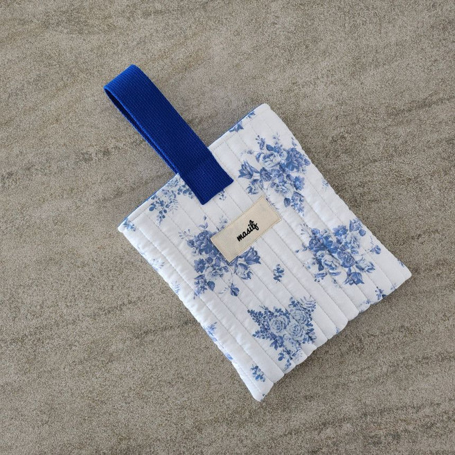 블루플라워 누빔 에코백 원핸들 미니 토트백 천가방