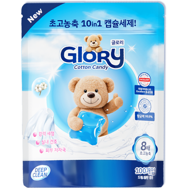 글로리 뉴 10IN1 딥클린 코튼캔디 캡슐 세탁세제, 1개, 100개입