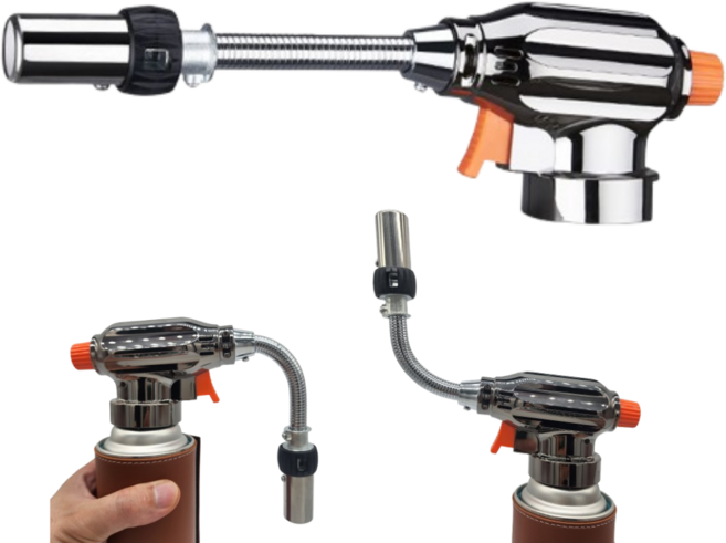 MANTOOL 원터치 자동점화 롱 가스 토치 각도조절 캠핑 요리, 1개, 티타늄블랙