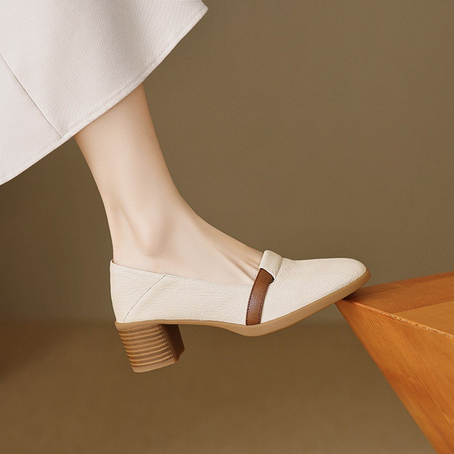 여성 소가죽 통굽로퍼 5cm 편안한 착용감 캐주얼 스타일 부드러운 밑창 복고풍 디자인 데일리 로퍼 신발