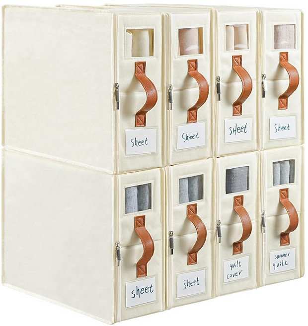 Euct 8 Pack Bed Sheet Organizers and Storage Foldable Set Organizer with Zipper Lids Fabric for Li, Euct 8 Pack Bed Sheet Organize