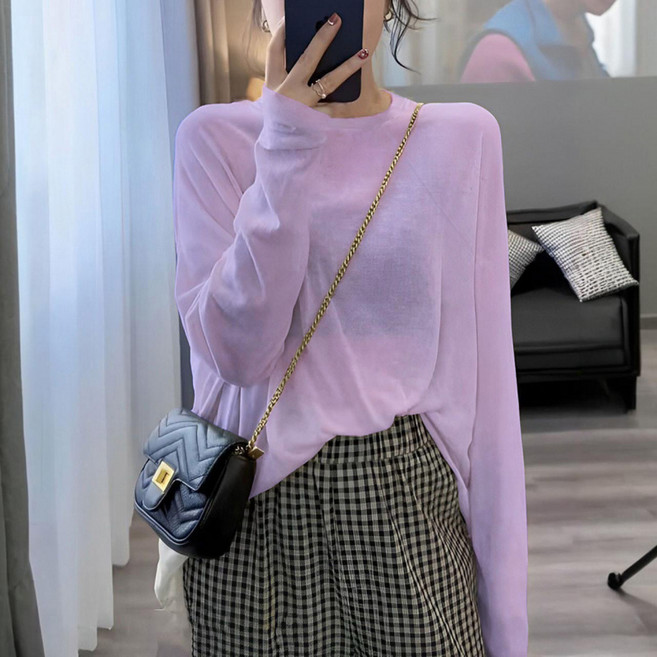 쁘띠꼬모 여성 루즈핏 시스루 긴팔 티셔츠 라운드넥 상의 GX5031813