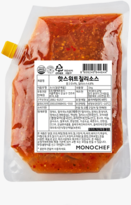 핫스위트칠리소스 1kg 멘보샤 나초 오징어튀김 감자튀김 딥핑소스 브런치 샌드위치 드레싱, 1