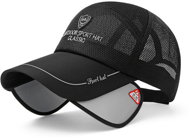 접이식 긴챙 볼캡 메쉬 슬라이드 썬캡 여름 캡모자, 블랙, 1개