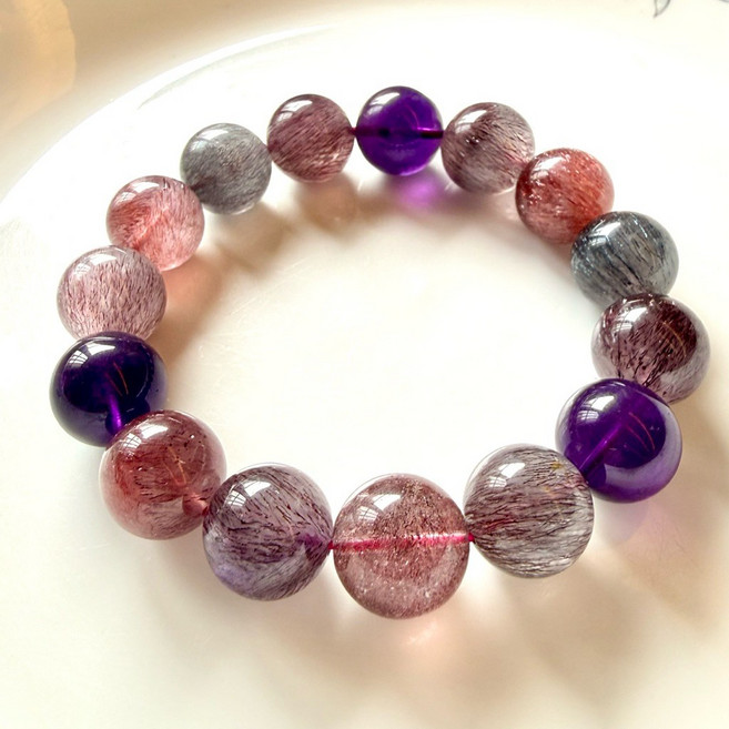 巴西 高品 天然彩超七水晶手珠 14mm