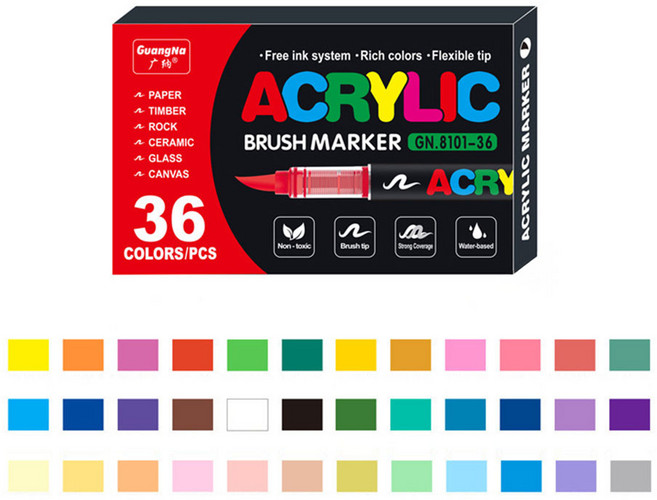 미니플 컬러웨이브 전문가용 아크릴 마카펜, 1세트, 36개