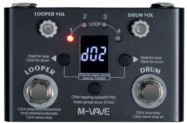 M-vave 로스트 템포 드럼 머신 및 루퍼 페달 내장 30 드럼 11 분 레코딩 시간 고정밀 튜너 기타 이펙트 페달, 한개옵션1