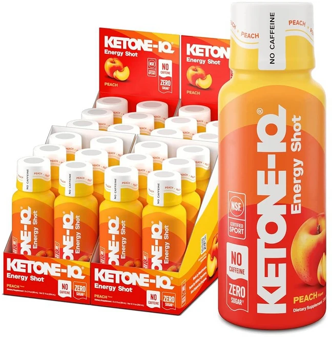 케톤-IQ 카페인 없는 외인성 케톤 에너지 샷 - 10g 케톤이 함유된 24팩 무설탕, Peach, 59ml - 쿠팡