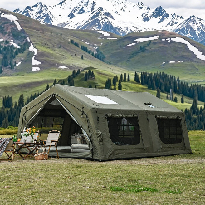 TOMOUNT 투마운트 에어텐트 17 코튼 원터치 감성 캠핑 가족 거실형 면텐트 카키색, 7-8인용, 면