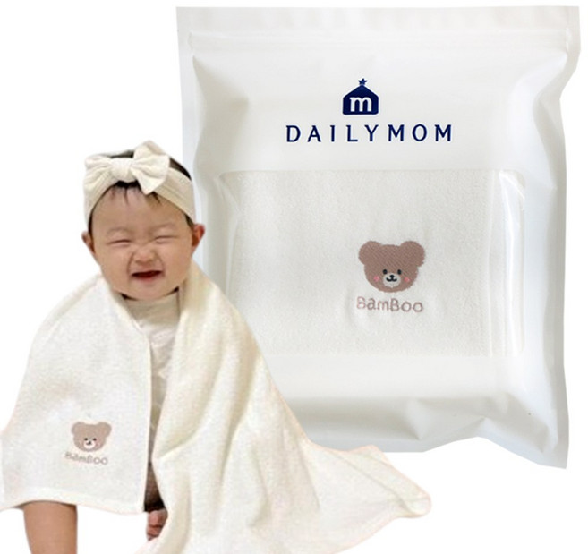 데일리맘 밤부 부드러운 아기목욕타올 출산준비물, 1개, 화이트