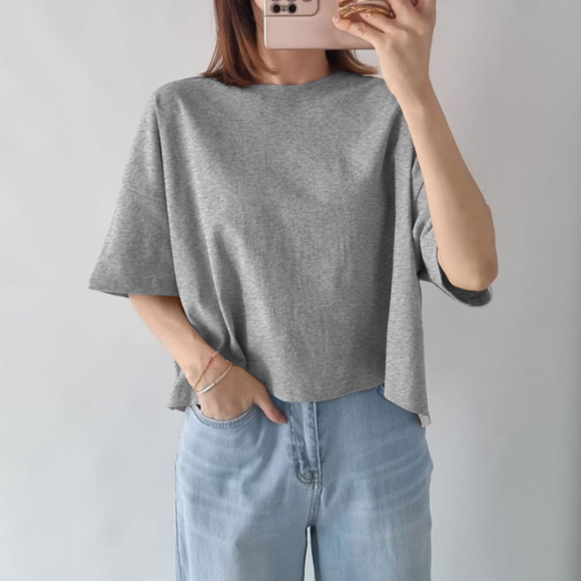 마이쏭 비포루즈핏크롭반팔티 여성 크롭티 루즈핏 박스 반팔티 무지티 국내생산