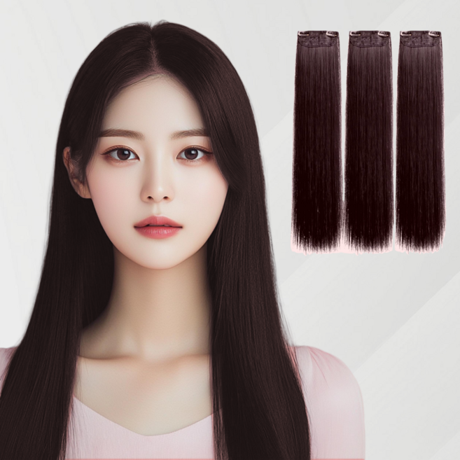 비와이 롱 헤어 3피스 붙임머리 직모 가발 60cm, 1개, 다크 브라운
