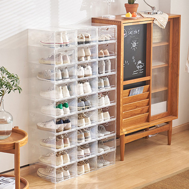 무타공마켓 다층적재 투명 신발정리함 슈박스 슈케이스 정리대 소형, 대형, 1개