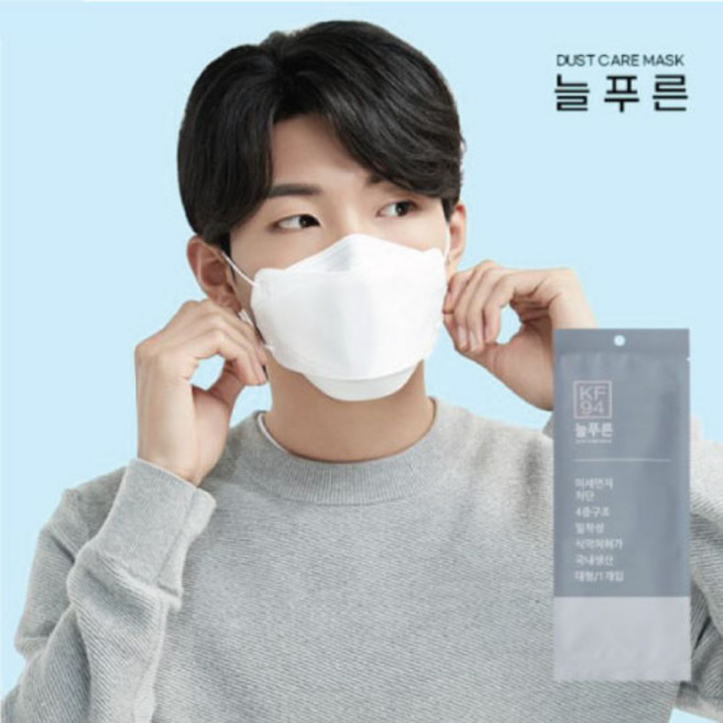 neulpuleun 황사마스크 KF94 대형/중형/소형 개별포장(50매) 국내생산 국산원자재, 50개입, 1개, 화이트