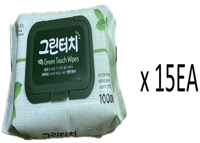 그린터치 피톤치드함유 물티슈 캡형 100매, 100개입, 15개