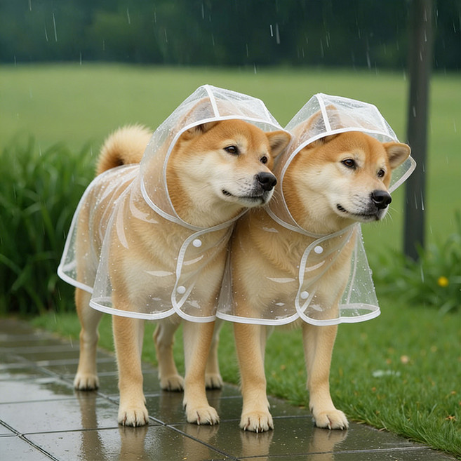 클로케 강아지 투명 후드 레인코트 방수옷 우의, 2개, 흰색
