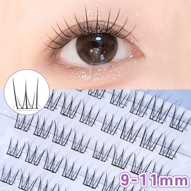 Winkii 노글루 속눈썹 자연스러운 포인트 아이래쉬 포근썸 9-11mm 풀 필요없음 80모 대용량, 1개, 블랙라인