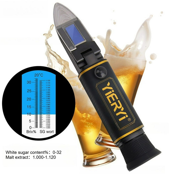 휴대용 굴절계 0-32% 당도 측정기 이중 스케일 1.000-1.120 맥아 주스 감지기 테스트 도구, 0-32 double scale