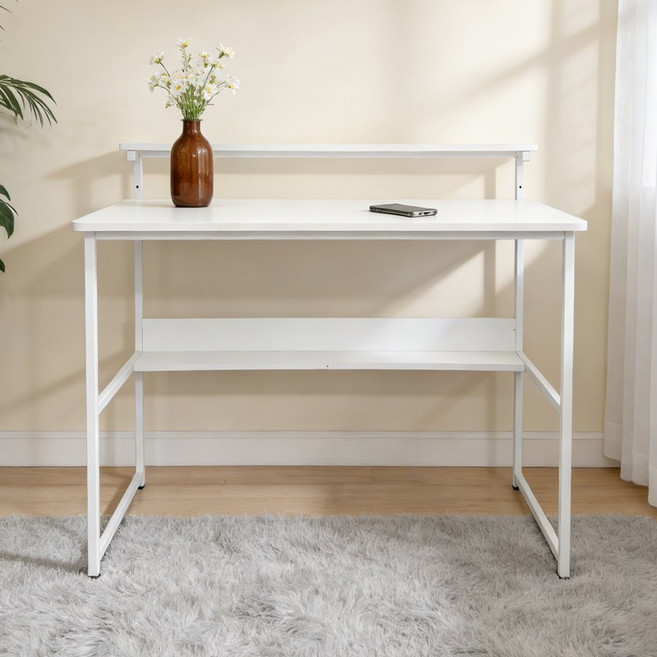 컴퓨터 책상 수납 선반 포함 가정용 책상 사무용 공부 책상 모던 심플 책상 안정적인 다용도 테이블, 화이트