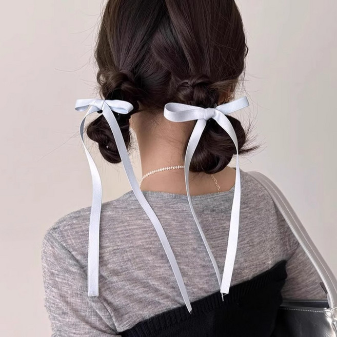 러블리 여성 리본 미니 집게핀 4컬러 옆머리 헤어 머리핀 발레코어 골프리본