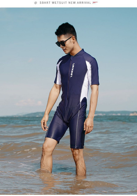 連體短袖五分褲潛水服男女水母服防曬游泳衝浪前拉鍊浮潛服