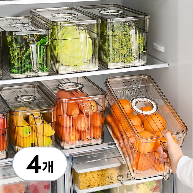 마치홈 냉장고정리함 야채 보관용기, 4개, 브라운
