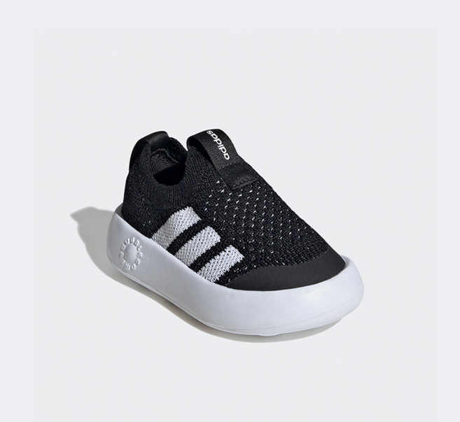 아디다스 키즈용 코어블랙 화이트 스트라이프 니트 운동화