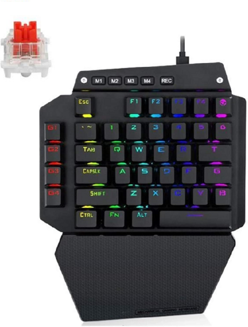 e元素 K700 青軸 單手機械鍵盤 可寫巨集 編輯鍵位 PC Mac PS Xbox, 黑色, BLUE, 紅軸