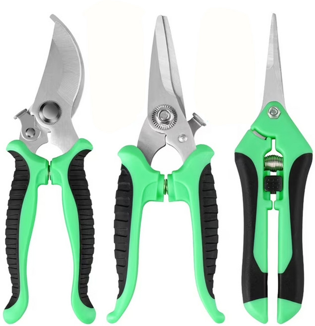 3종세트 강력 다용도 원예 전정가위 정원 가꾸기 가지치기 화초분재 과일 따기 농장 전용 프리미엄 정원가위 그린, 1세트