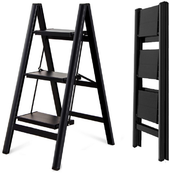 彬彬小舖 加厚加寬鋁合金摺疊梯 二/三/四步多功能家用梯 穩固防滑, 1個, 三步梯