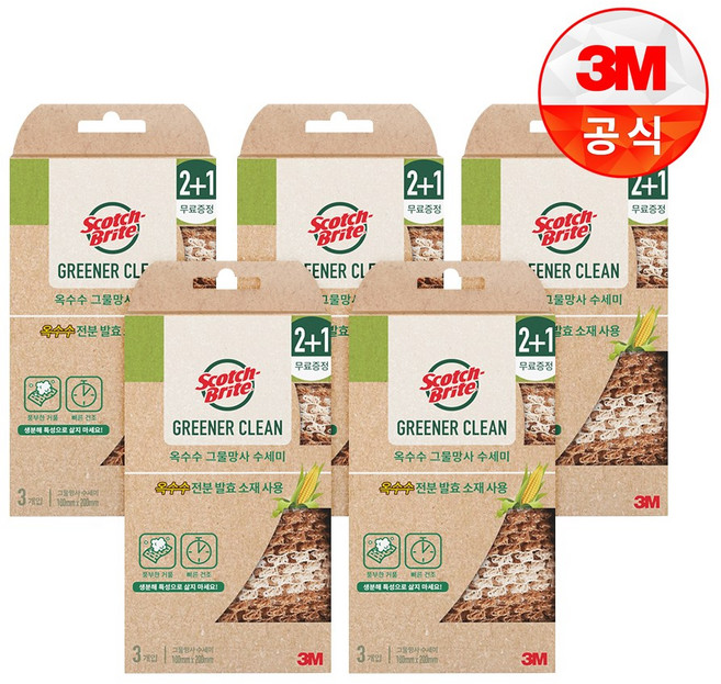 3M 내츄럴 옥수수 그물망사 수세미, 5개, 3개입