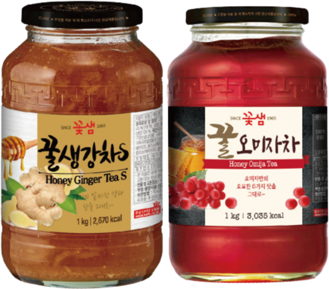 꽃샘 꿀차병 꿀오미자차 1kg+꿀생강차S 1kg