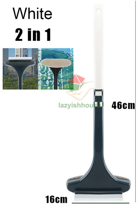 유리 청소 도구 양면 텔레스코픽 막대 걸레 스퀴지 와이퍼 핸들 브러시 주방 액세서리, 2in1-white, 1개