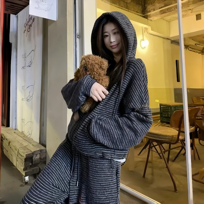 ZAJA트레이닝 세트여성 정장후드티후드티와이드 팬츠추동 세트