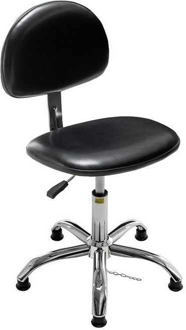 防靜電椅子 升降PU皮革靠背椅 旋轉辦公椅, 黑色 電鍍大腳 腳杯款40-54cm