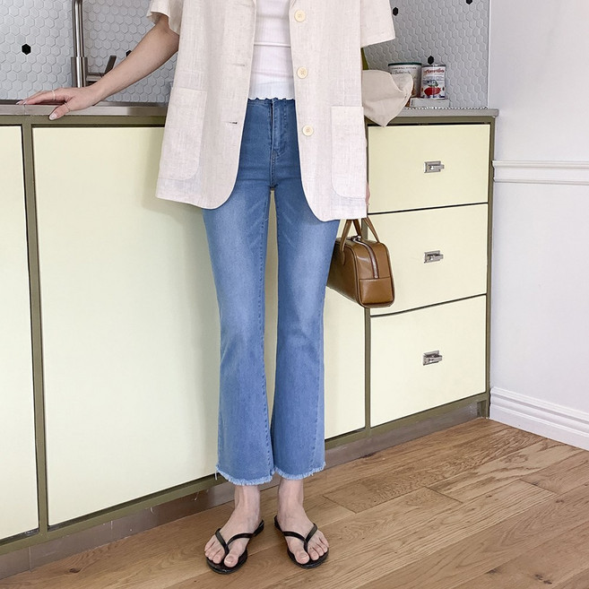 앤샵 여성 데일리 아담스 밑단 컷팅 세미부츠컷 청바지 데님팬츠(3color)