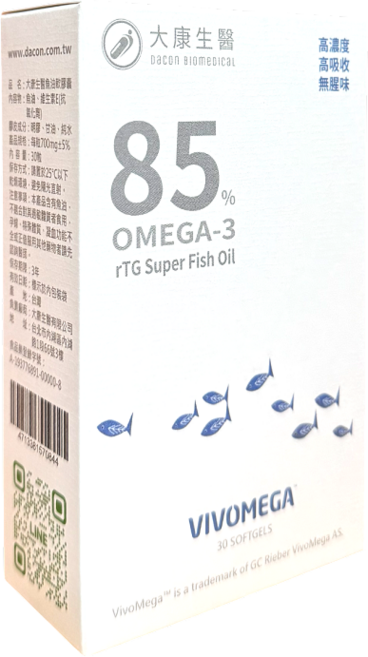 大康生醫 高濃度無腥味VIVOMEGA 挪威頂級魚油85% r-TG, 1個, 1盒，30粒，EPA48%+DHA32%, 30顆