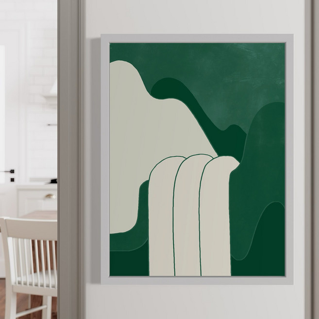 무릉도원 아름다운 시간이 머무른 곳 재물운 산과 폭포수 그림, White 액자