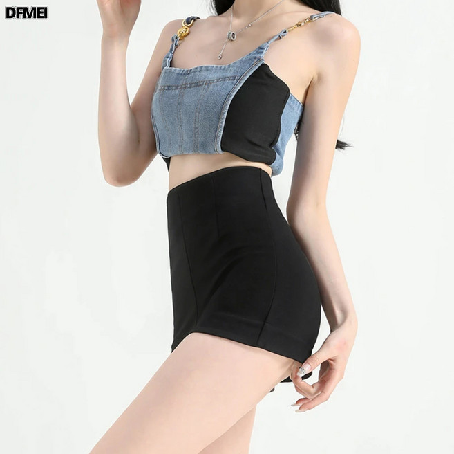 DFMEI 黑色羅馬短褲女夏季外穿辣妹打底褲高腰修身顯瘦防走光小個子熱褲