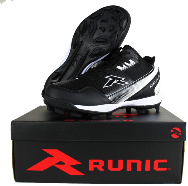 沃德國際 RUNIC 低筒膠釘鞋 棒球／壘球專用, 黑白,US7(25CM), 1個