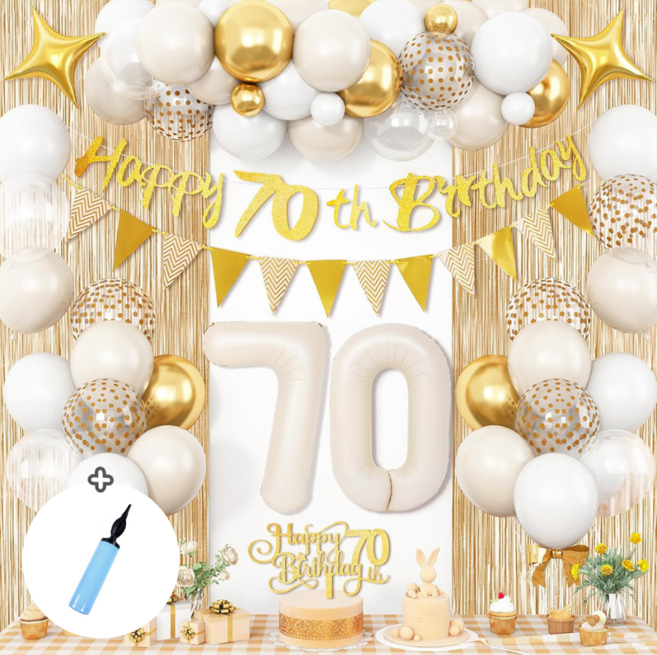 부모님 생일 칠순 풍선 파티용품 세트 (손펌프 포함), 베이지 골드, 1세트