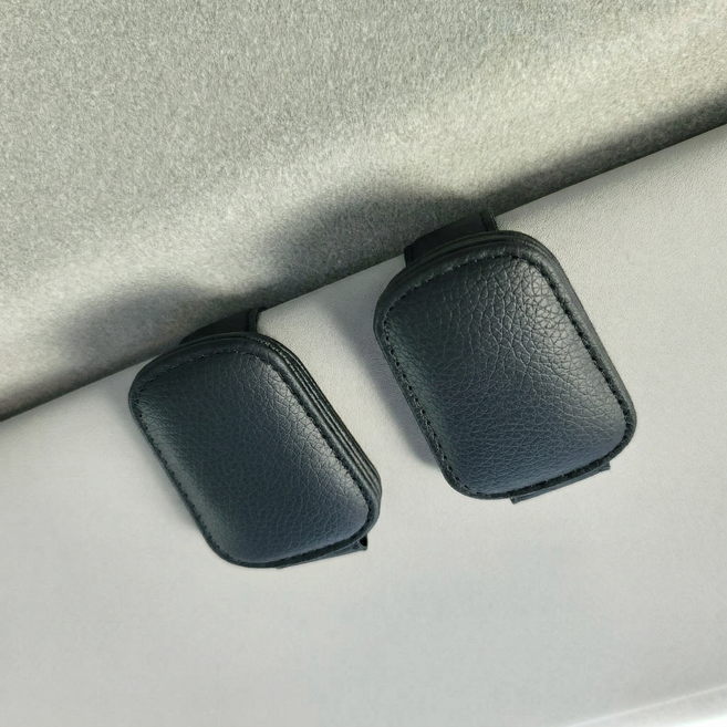 에보카 차량용 가죽 선바이저 선글라스 클립 안경 클립 1+1 2개, 1세트, 블랙+블랙