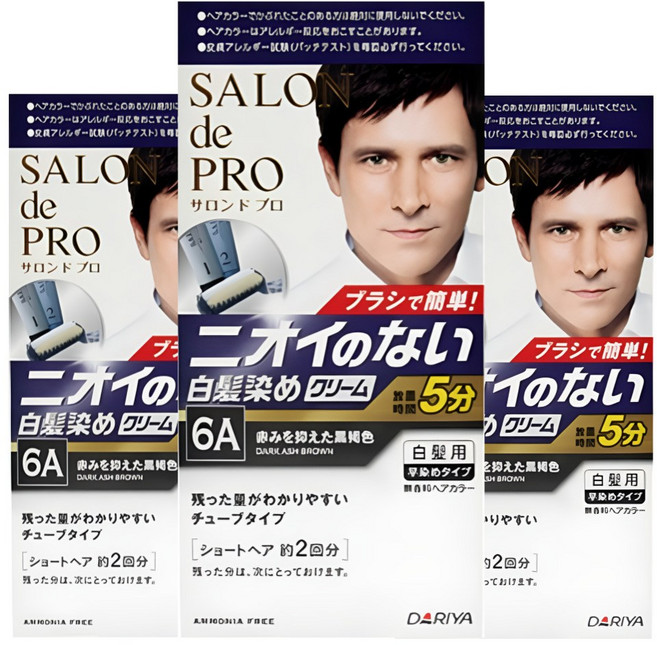 살롱드프로무향료맨즈스피디 5분 남성용 염색약 새치커버 일본염색약, 6A붉은빛을억제한자연흑갈색, 3개