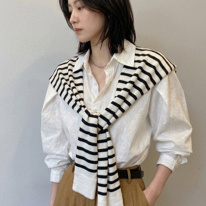 루루엔픽 니트 어깨 숄 가디건 페이크 머플러