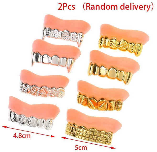 할로윈 의상 전기도금 금과 실버 가짜 이빨 좀비 재미있는 트릭, 1개, 1. onesize