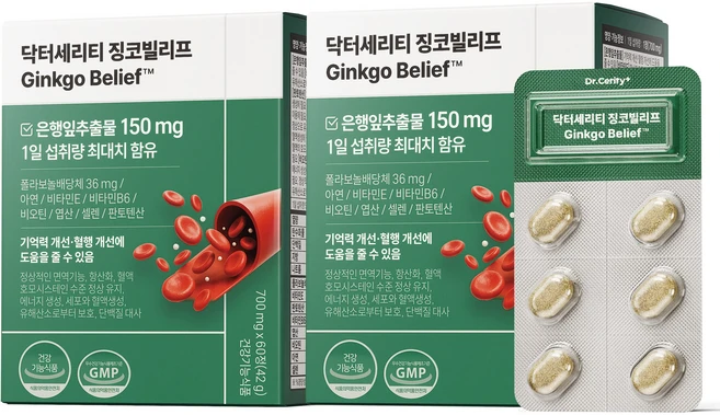 닥터세리티 징코빌리프 은행잎추출물 징코 혈행 식물성코팅 S7, 60정, 2개 - 쿠팡